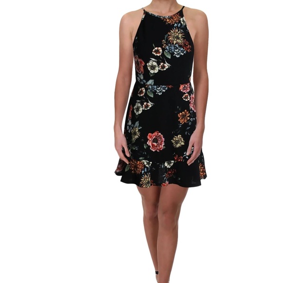 AQUA Dress Mini Halter Casual Black Multi New Sz M - Picture 6 of 7